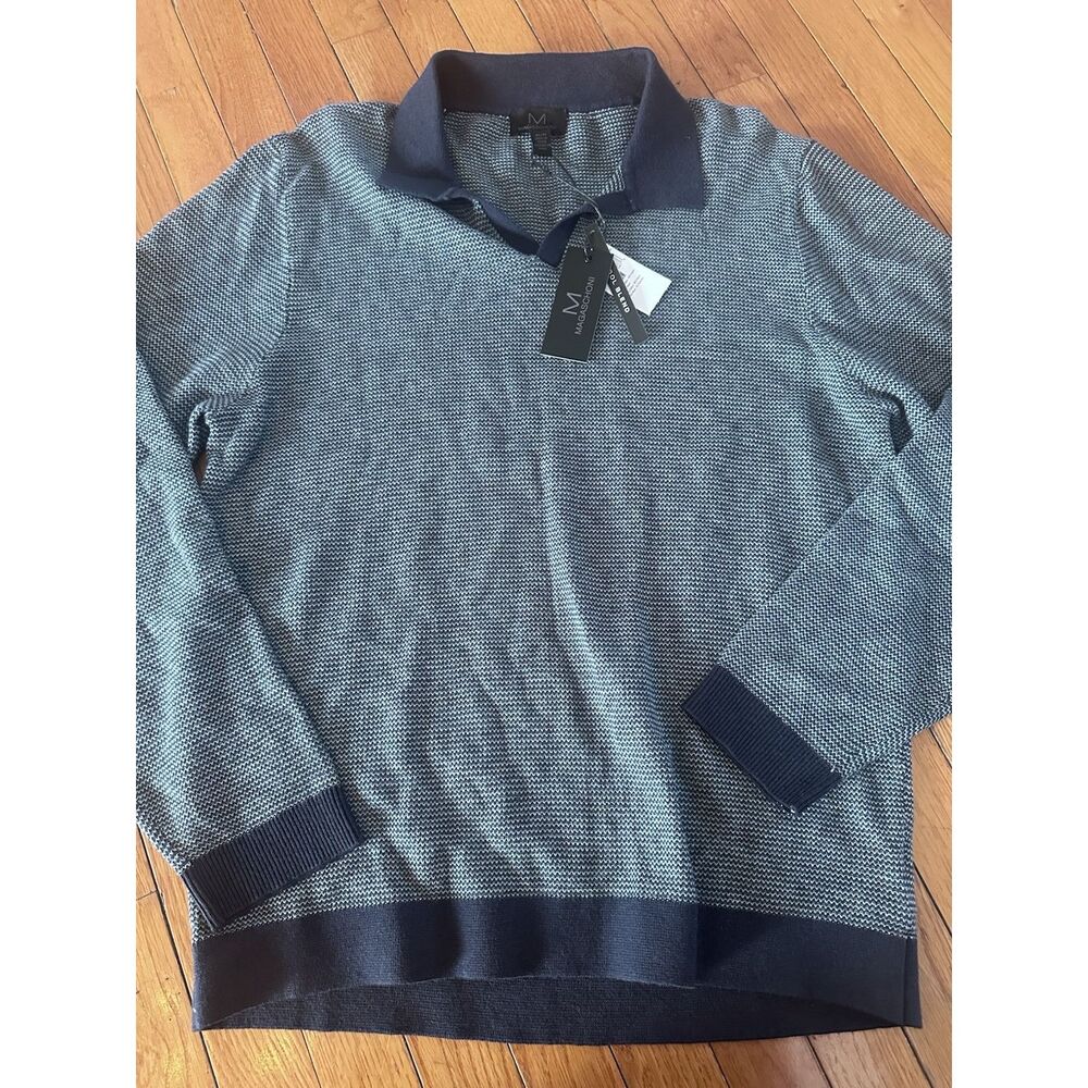 NWT Magaschoni M Wool Blend Contrast Trim Pullover Sweater Blue Green